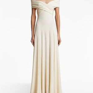 KHAITE Cream Off-Shoulder Maxi Gown